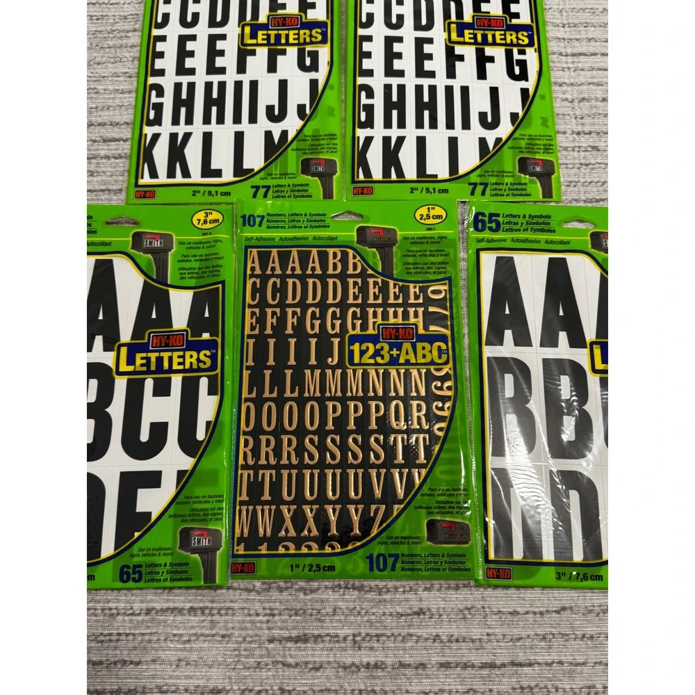 Hy-Ko Self-Adhesive Letters Numbers Lot 5 Packs Vinyl Decals Black White Gold